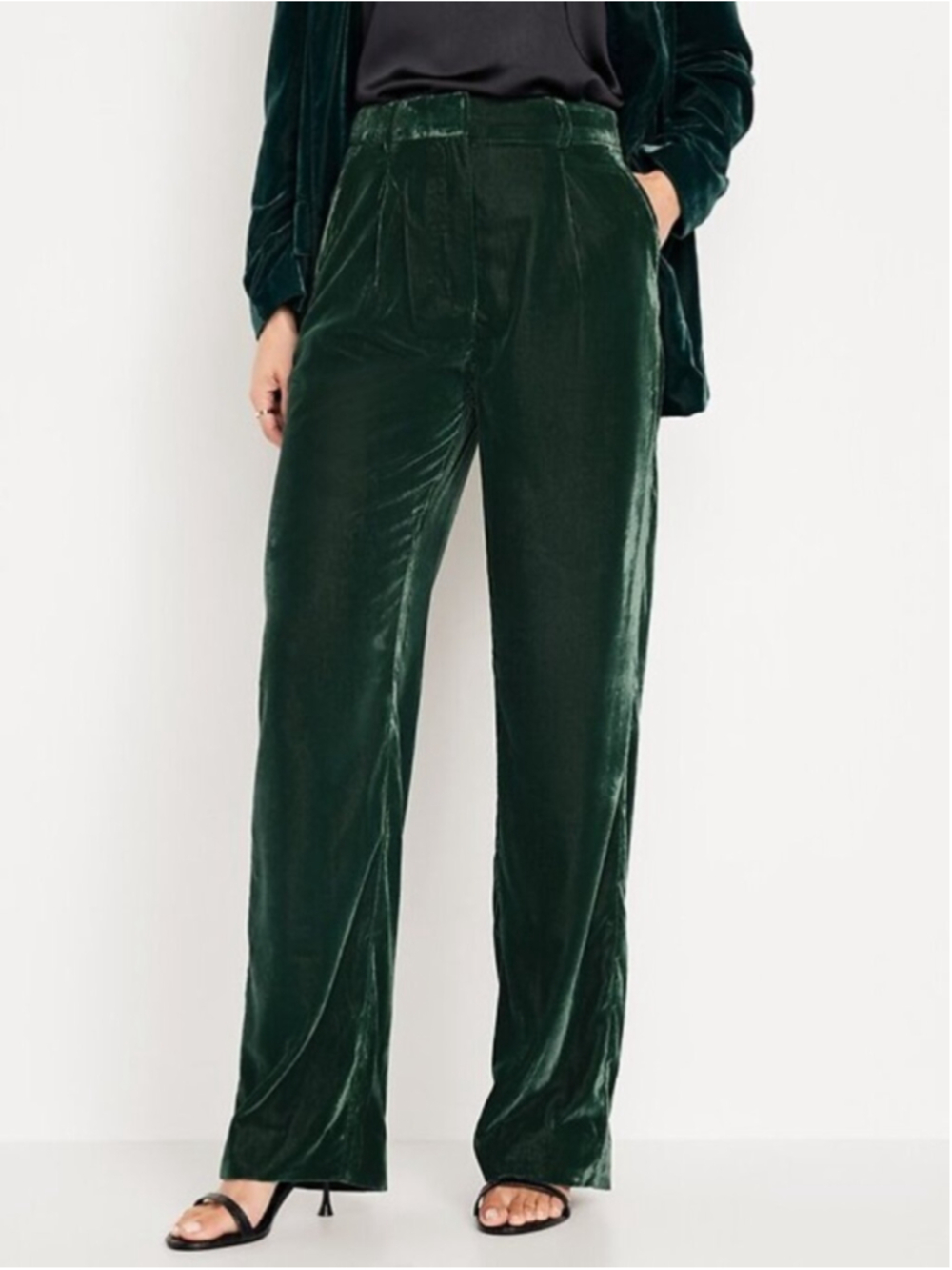 OLD NAVY Extra High-Waisted Taylor 30" Trousers Dark Green Large Wide Leg Velvet